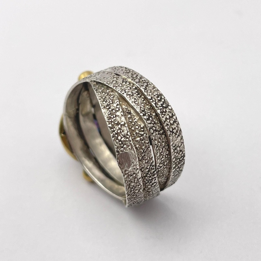 Artisan Rustic White Opal Sterling Silver Brass Ring Textured Band 8.25 US - Picture 5 of 8